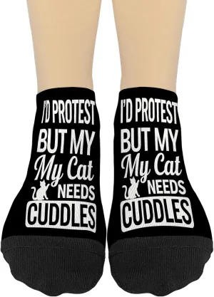 I'd Protests But My Cat Needss Cuddless Cat Lovers Men's Athletic Socks Dress Socks Women