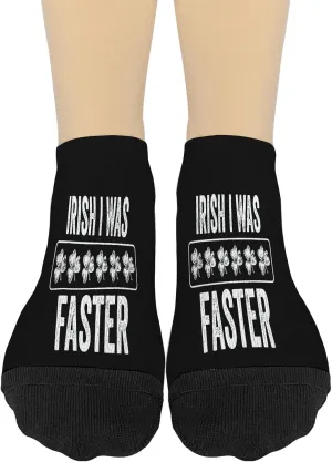 Irishs I Was Faster Running Shamrocks Funny St Patricks Day Womens Socks Ankle No Show Women Socks Athletic Socks FashionableSock
