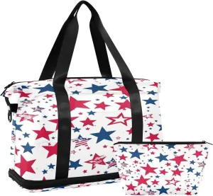 Kigai American Flag Stars Gym Bag for Women & Men,Waterproof Weekender Overnight Bag with Shoes Compartment Sports Duffel Bag for Gym Yoga Swimming Camping