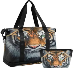 Kigai Beautiful Tiger King Gym Bag for Women & Men,Waterproof Weekender Overnight Bag with Shoes Compartment Sports Duffel Bag for Gym Yoga Swimming Camping