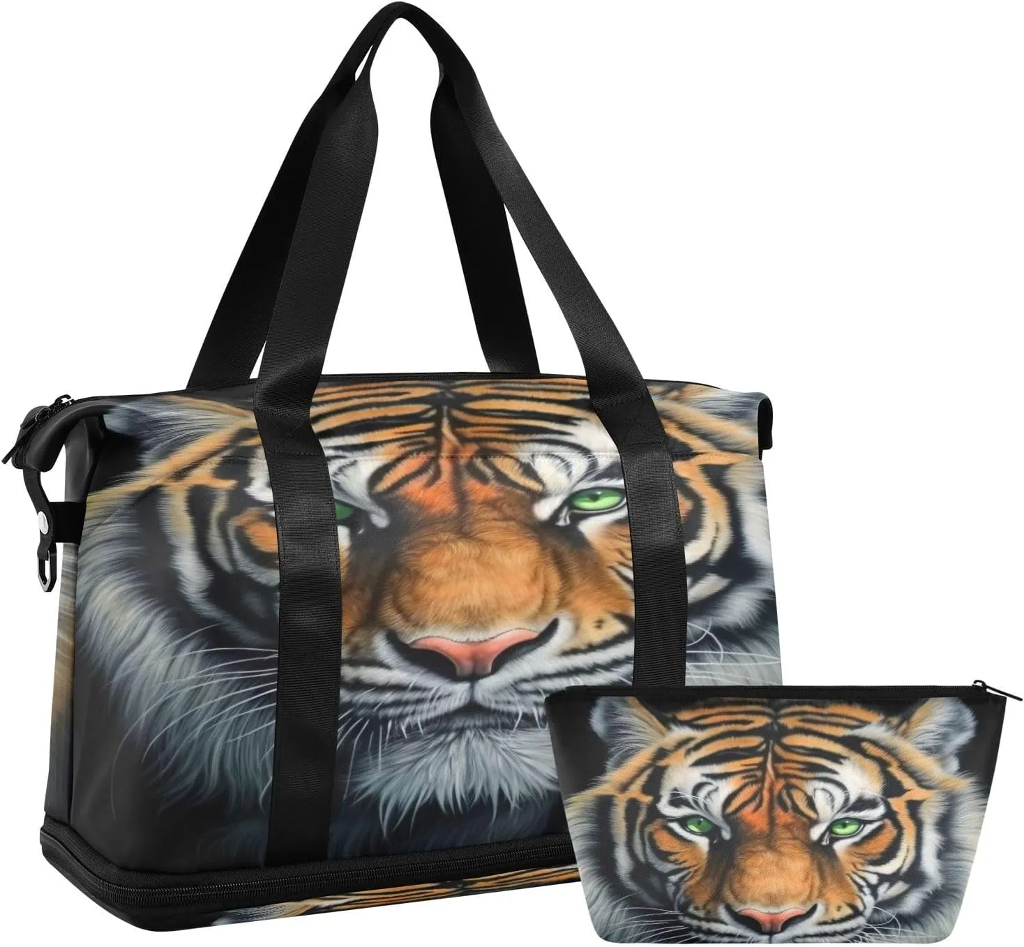 Kigai Beautiful Tiger King Gym Bag for Women & Men,Waterproof Weekender Overnight Bag with Shoes Compartment Sports Duffel Bag for Gym Yoga Swimming Camping