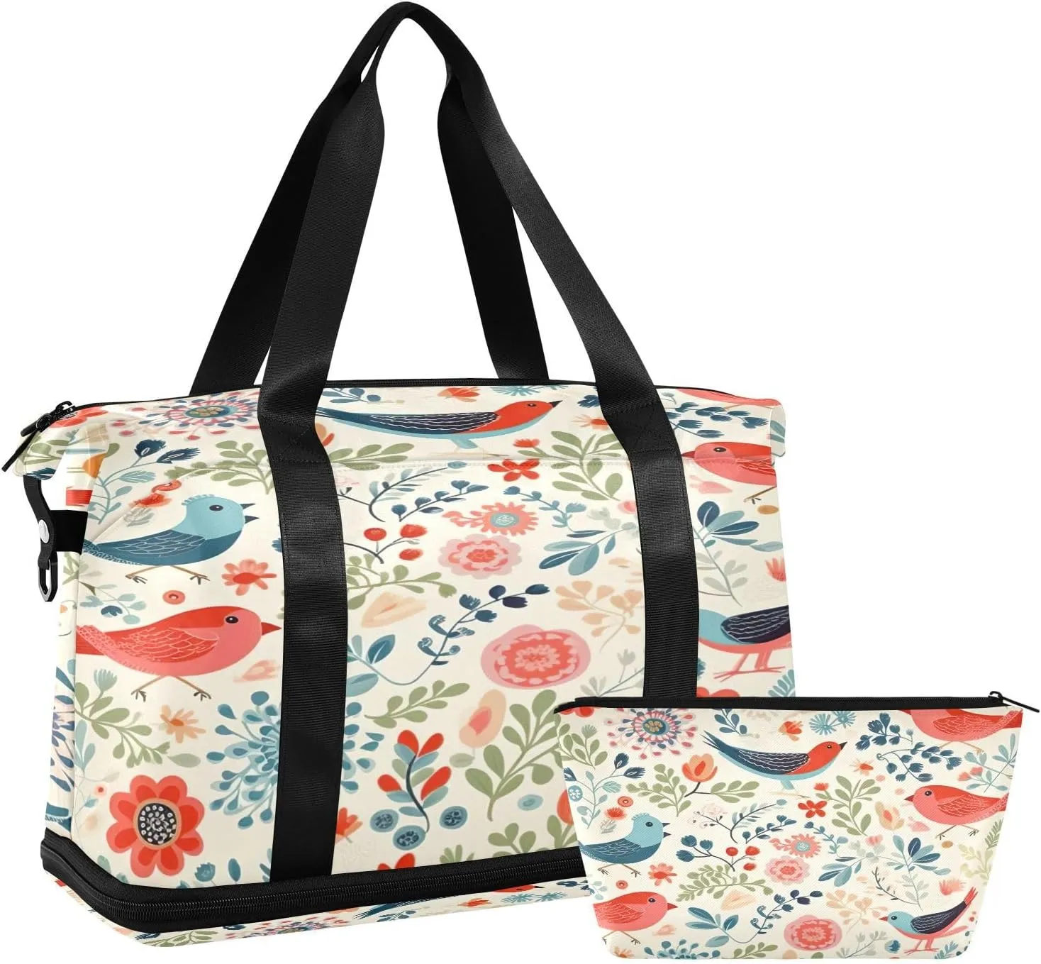 Kigai Bird Flower Gym Bag for Women & Men,Waterproof Weekender Overnight Bag with Shoes Compartment Sports Duffel Bag for Gym Yoga Swimming Camping
