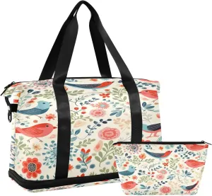 Kigai Bird Flower Gym Bag for Women & Men,Waterproof Weekender Overnight Bag with Shoes Compartment Sports Duffel Bag for Gym Yoga Swimming Camping