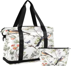 Kigai Bird Flowers Gym Bag for Women & Men,Waterproof Weekender Overnight Bag with Shoes Compartment Sports Duffel Bag for Gym Yoga Swimming Camping