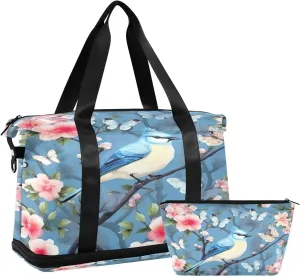 Kigai Butterfly Bird Gym Bag for Women & Men,Waterproof Weekender Overnight Bag with Shoes Compartment Sports Duffel Bag for Gym Yoga Swimming Camping