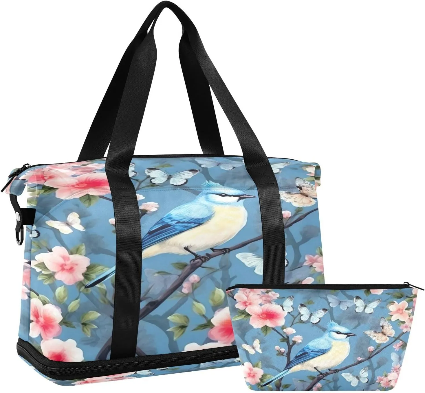 Kigai Butterfly Bird Gym Bag for Women & Men,Waterproof Weekender Overnight Bag with Shoes Compartment Sports Duffel Bag for Gym Yoga Swimming Camping