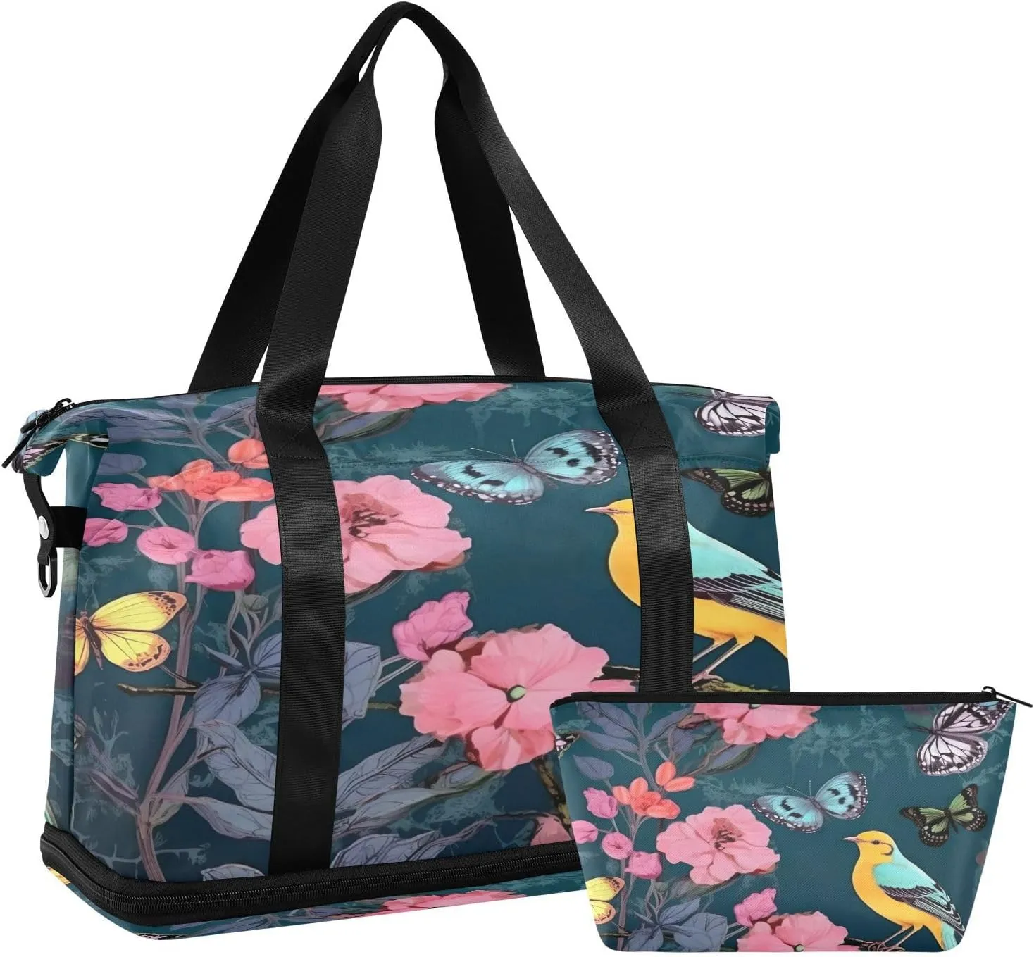 Kigai Butterfly Bird Gym Bag for Women & Men,Waterproof Weekender Overnight Bag with Shoes Compartment Sports Duffel Bag for Gym Yoga Swimming Camping