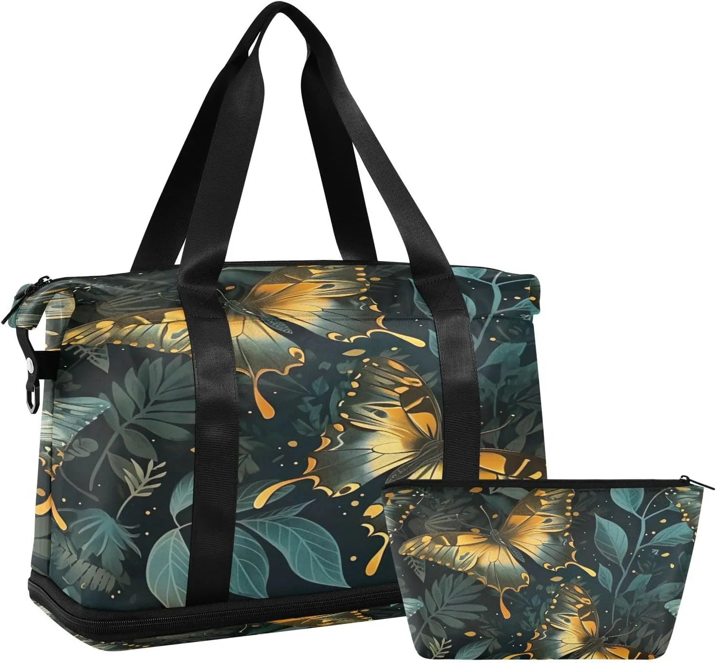 Kigai Butterfly Leaves Gym Bag for Women & Men,Waterproof Weekender Overnight Bag with Shoes Compartment Sports Duffel Bag for Gym Yoga Swimming Camping
