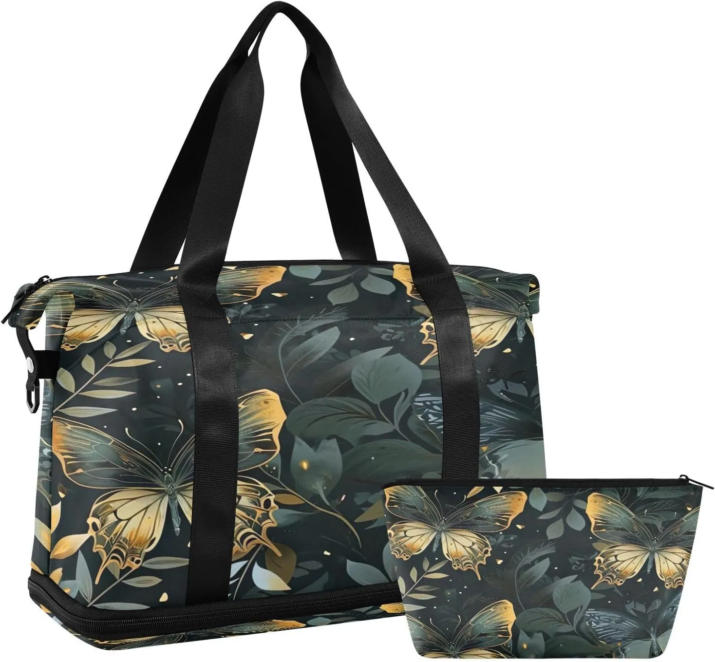 Kigai Butterfly Leaves Gym Bag for Women & Men,Waterproof Weekender Overnight Bag with Shoes Compartment Sports Duffel Bag for Gym Yoga Swimming Camping