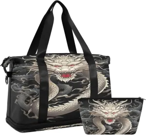 Kigai Chinese Dragon Gym Bag for Women & Men,Waterproof Weekender Overnight Bag with Shoes Compartment Sports Duffel Bag for Gym Yoga Swimming Camping
