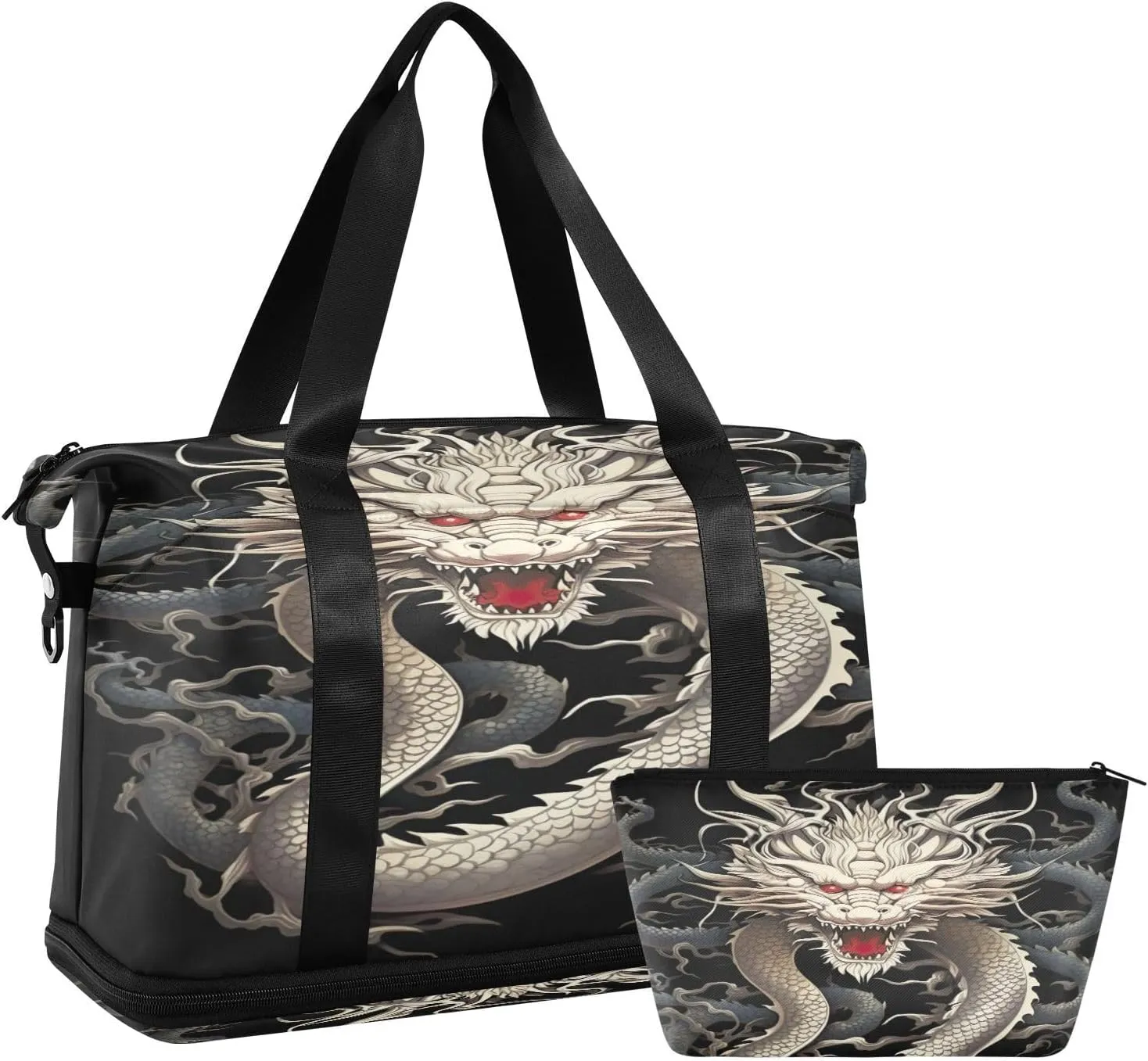 Kigai Chinese Dragon Gym Bag for Women & Men,Waterproof Weekender Overnight Bag with Shoes Compartment Sports Duffel Bag for Gym Yoga Swimming Camping