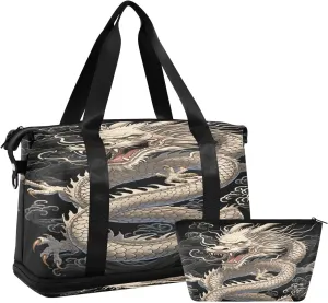 Kigai Chinese Dragon Gym Bag for Women & Men,Waterproof Weekender Overnight Bag with Shoes Compartment Sports Duffel Bag for Gym Yoga Swimming Camping