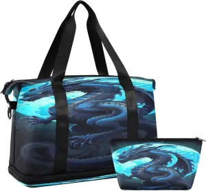 Kigai Chinese Dragon Gym Bag for Women & Men,Waterproof Weekender Overnight Bag with Shoes Compartment Sports Duffel Bag for Gym Yoga Swimming Camping