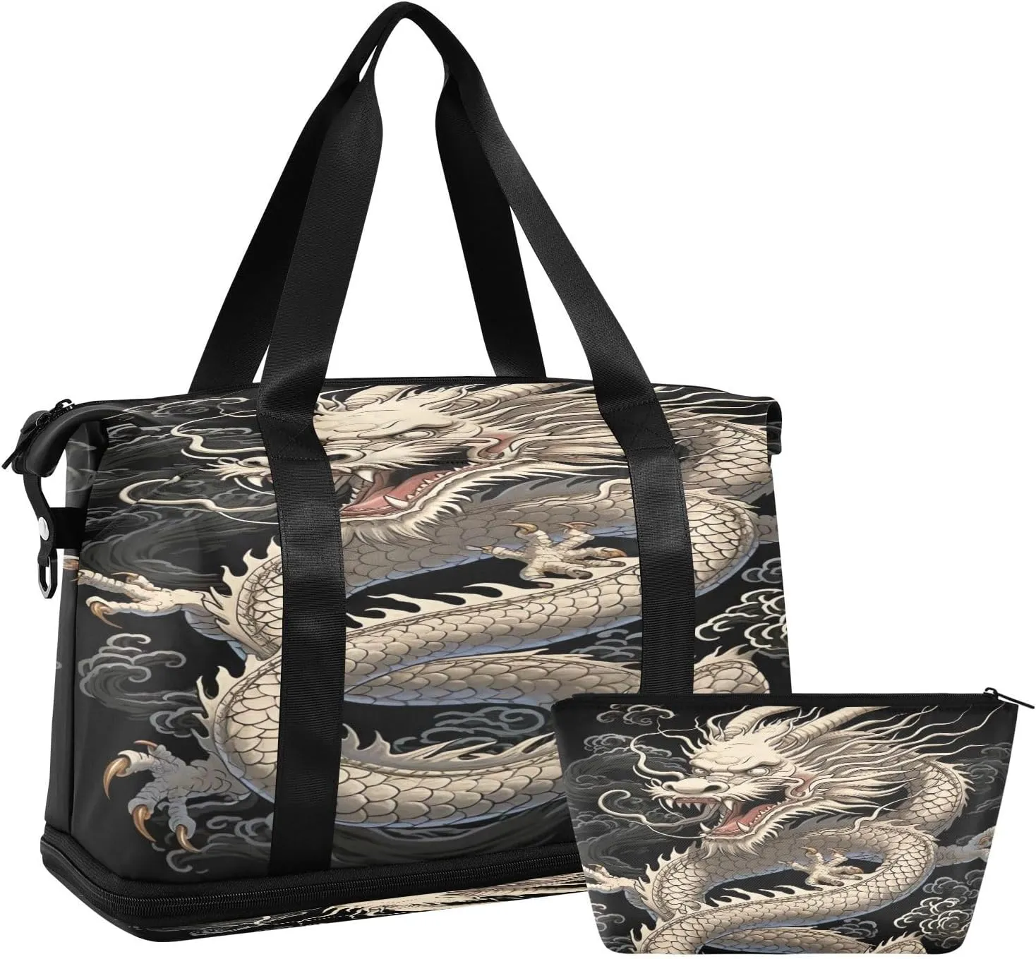 Kigai Chinese Dragon Gym Bag for Women & Men,Waterproof Weekender Overnight Bag with Shoes Compartment Sports Duffel Bag for Gym Yoga Swimming Camping