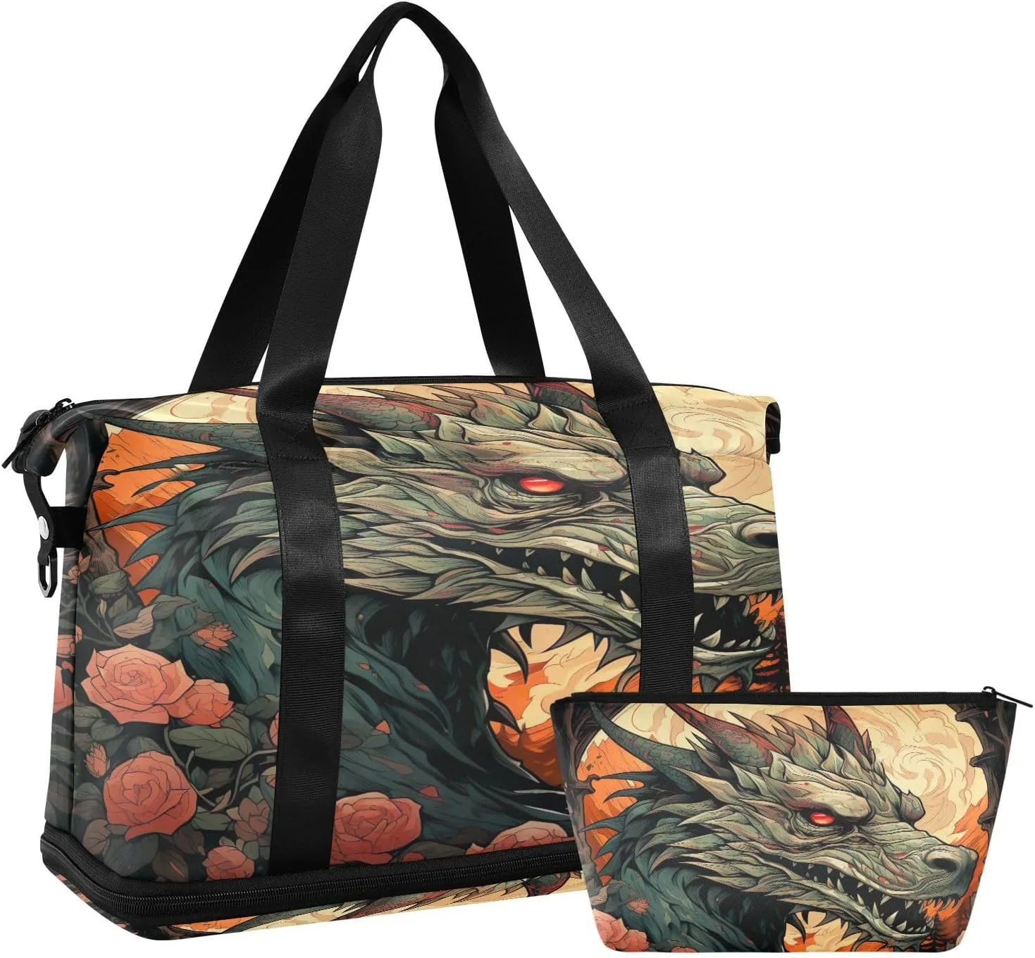 Kigai Chinese Dragon Gym Bag for Women & Men,Waterproof Weekender Overnight Bag with Shoes Compartment Sports Duffel Bag for Gym Yoga Swimming Camping