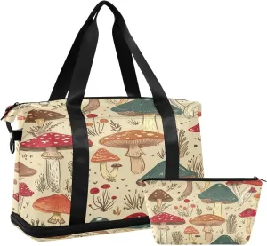 Kigai Colorful Mushrooms Gym Bag for Women & Men,Waterproof Weekender Overnight Bag with Shoes Compartment Sports Duffel Bag for Gym Yoga Swimming Camping