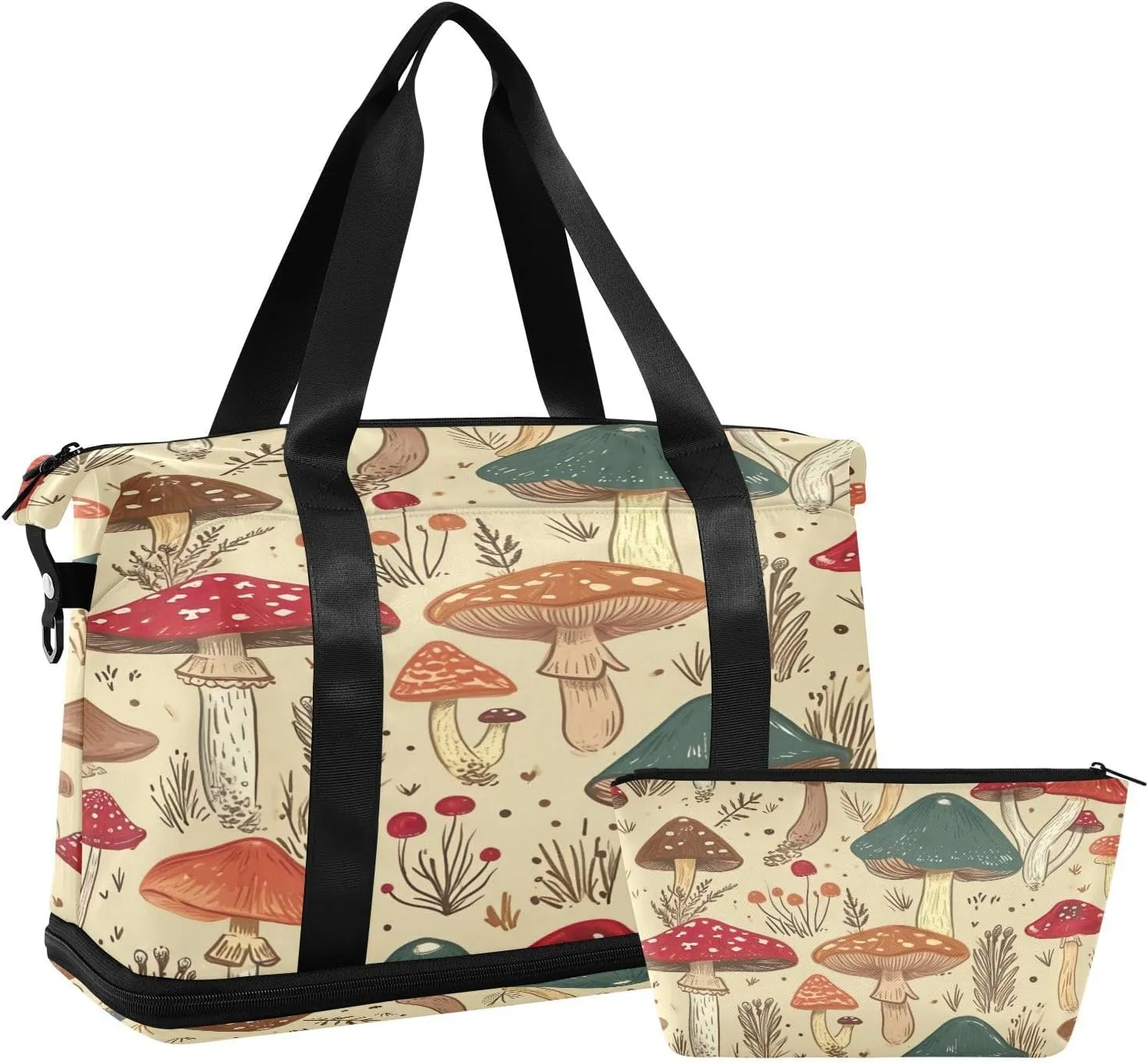 Kigai Colorful Mushrooms Gym Bag for Women & Men,Waterproof Weekender Overnight Bag with Shoes Compartment Sports Duffel Bag for Gym Yoga Swimming Camping