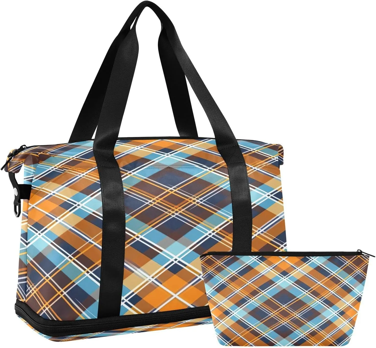 Kigai Colorful Plaid Gym Bag for Women & Men,Waterproof Weekender Overnight Bag with Shoes Compartment Sports Duffel Bag for Gym Yoga Swimming Camping