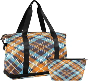 Kigai Colorful Plaid Gym Bag for Women & Men,Waterproof Weekender Overnight Bag with Shoes Compartment Sports Duffel Bag for Gym Yoga Swimming Camping