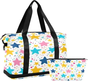 Kigai Colorful Stars Gym Bag for Women & Men,Waterproof Weekender Overnight Bag with Shoes Compartment Sports Duffel Bag for Gym Yoga Swimming Camping