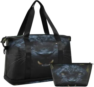 Kigai Cool Black Panther Gym Bag for Women & Men,Waterproof Weekender Overnight Bag with Shoes Compartment Sports Duffel Bag for Gym Yoga Swimming Camping