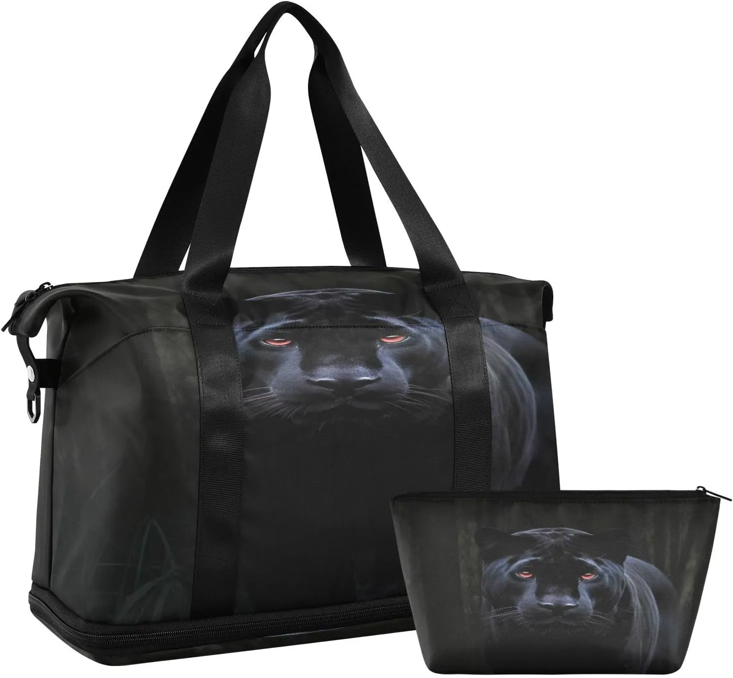 Kigai Cool Black Panther3200 Gym Bag for Women & Men,Waterproof Weekender Overnight Bag with Shoes Compartment Sports Duffel Bag for Gym Yoga Swimming Camping