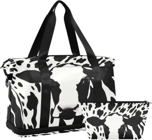 Kigai Cow Texture Gym Bag for Women & Men,Waterproof Weekender Overnight Bag with Shoes Compartment Sports Duffel Bag for Gym Yoga Swimming Camping