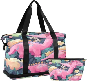 Kigai Cute Cartoon Dinosaur Gym Bag for Women & Men,Waterproof Weekender Overnight Bag with Shoes Compartment Sports Duffel Bag for Gym Yoga Swimming Camping
