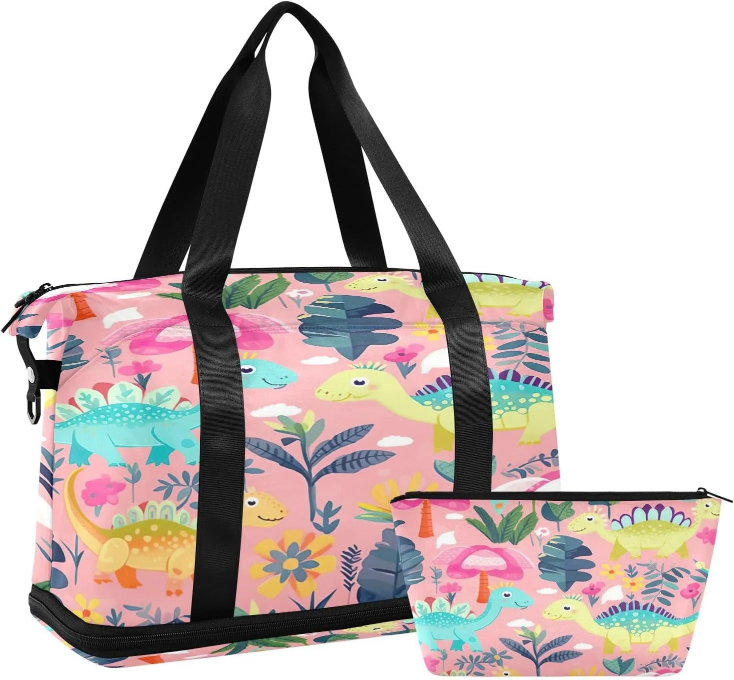 Kigai Cute Cartoon Dinosaur Gym Bag for Women & Men,Waterproof Weekender Overnight Bag with Shoes Compartment Sports Duffel Bag for Gym Yoga Swimming Camping