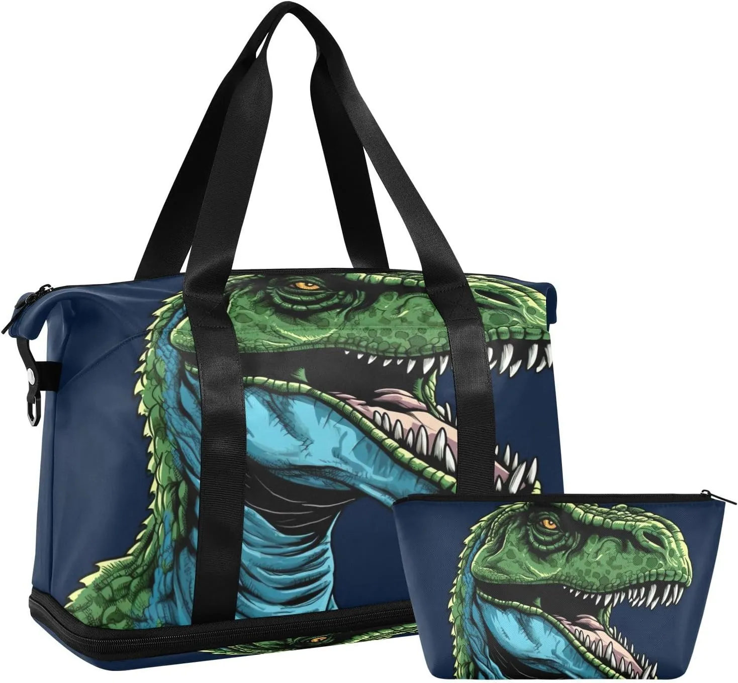 Kigai Cute Cartoon Dinosaur Gym Bag for Women & Men,Waterproof Weekender Overnight Bag with Shoes Compartment Sports Duffel Bag for Gym Yoga Swimming Camping