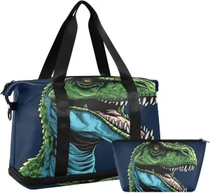 Kigai Cute Cartoon Dinosaur Gym Bag for Women & Men,Waterproof Weekender Overnight Bag with Shoes Compartment Sports Duffel Bag for Gym Yoga Swimming Camping