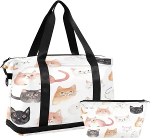 Kigai Cute Cats Gym Bag for Women & Men,Waterproof Weekender Overnight Bag with Shoes Compartment Sports Duffel Bag for Gym Yoga Swimming Camping