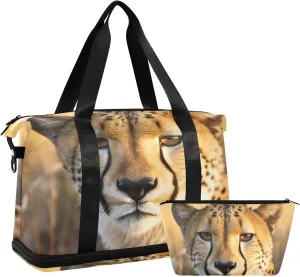 Kigai Cute Little Leopard Gym Bag for Women & Men,Waterproof Weekender Overnight Bag with Shoes Compartment Sports Duffel Bag for Gym Yoga Swimming Camping