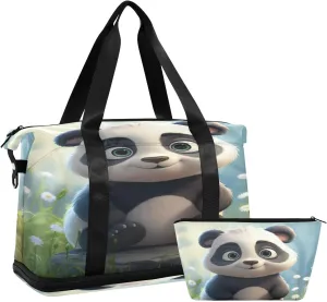 Kigai Cute Panda Gym Bag for Women & Men,Waterproof Weekender Overnight Bag with Shoes Compartment Sports Duffel Bag for Gym Yoga Swimming Camping