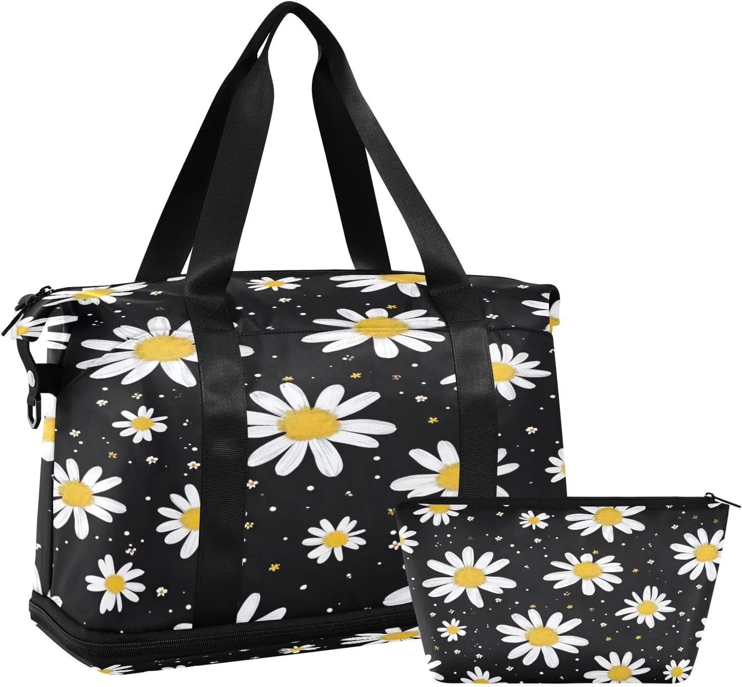 Kigai Daisy Pattern Gym Bag for Women & Men,Waterproof Weekender Overnight Bag with Shoes Compartment Sports Duffel Bag for Gym Yoga Swimming Camping