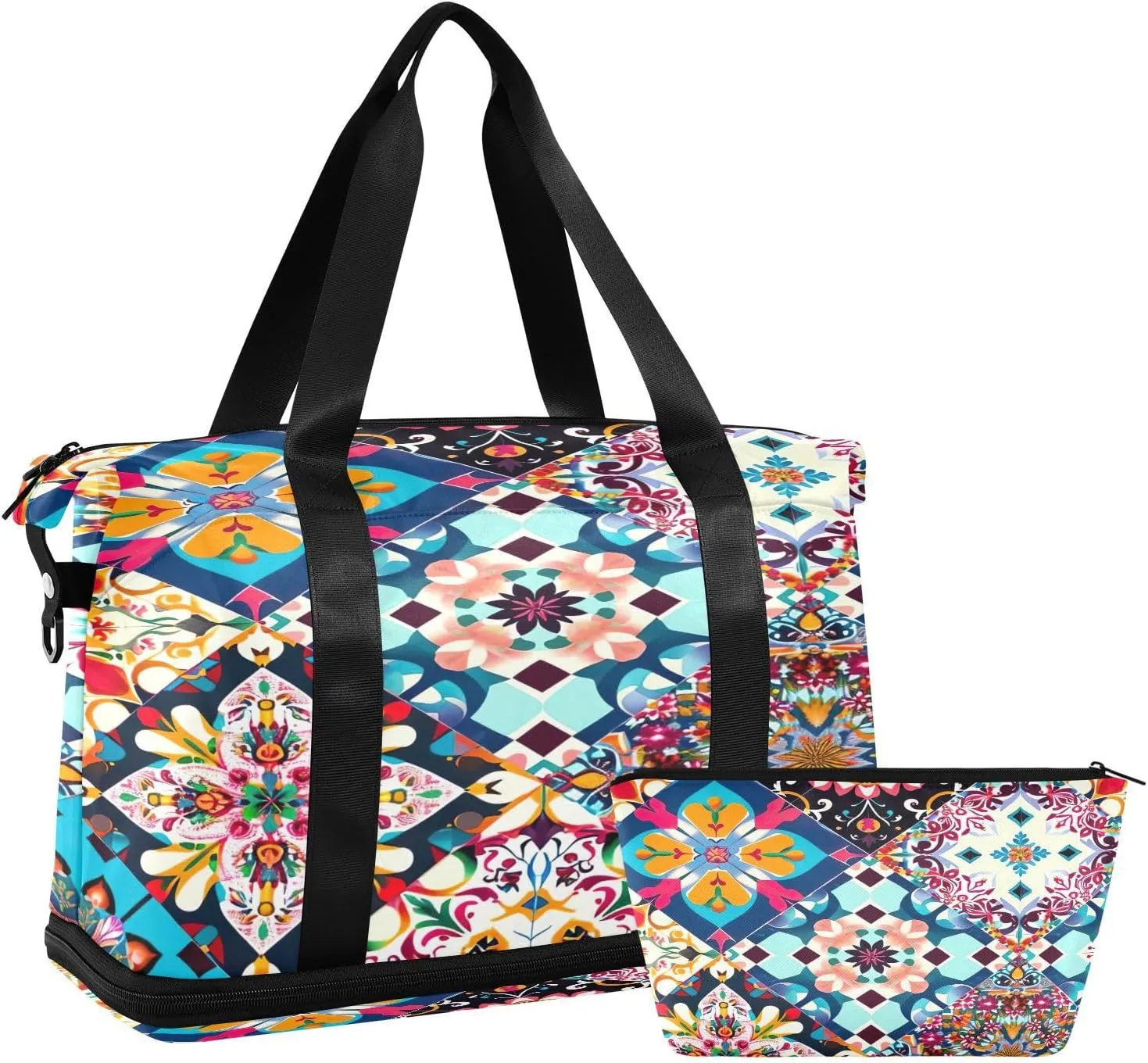 Kigai Ethnic Print Gym Bag for Women & Men,Waterproof Weekender Overnight Bag with Shoes Compartment Sports Duffel Bag for Gym Yoga Swimming Camping