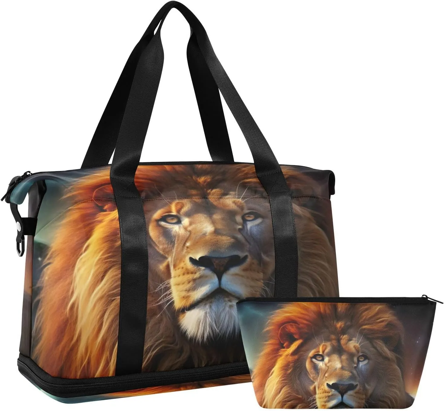 Kigai Fierce Lion Gym Bag for Women & Men,Waterproof Weekender Overnight Bag with Shoes Compartment Sports Duffel Bag for Gym Yoga Swimming Camping