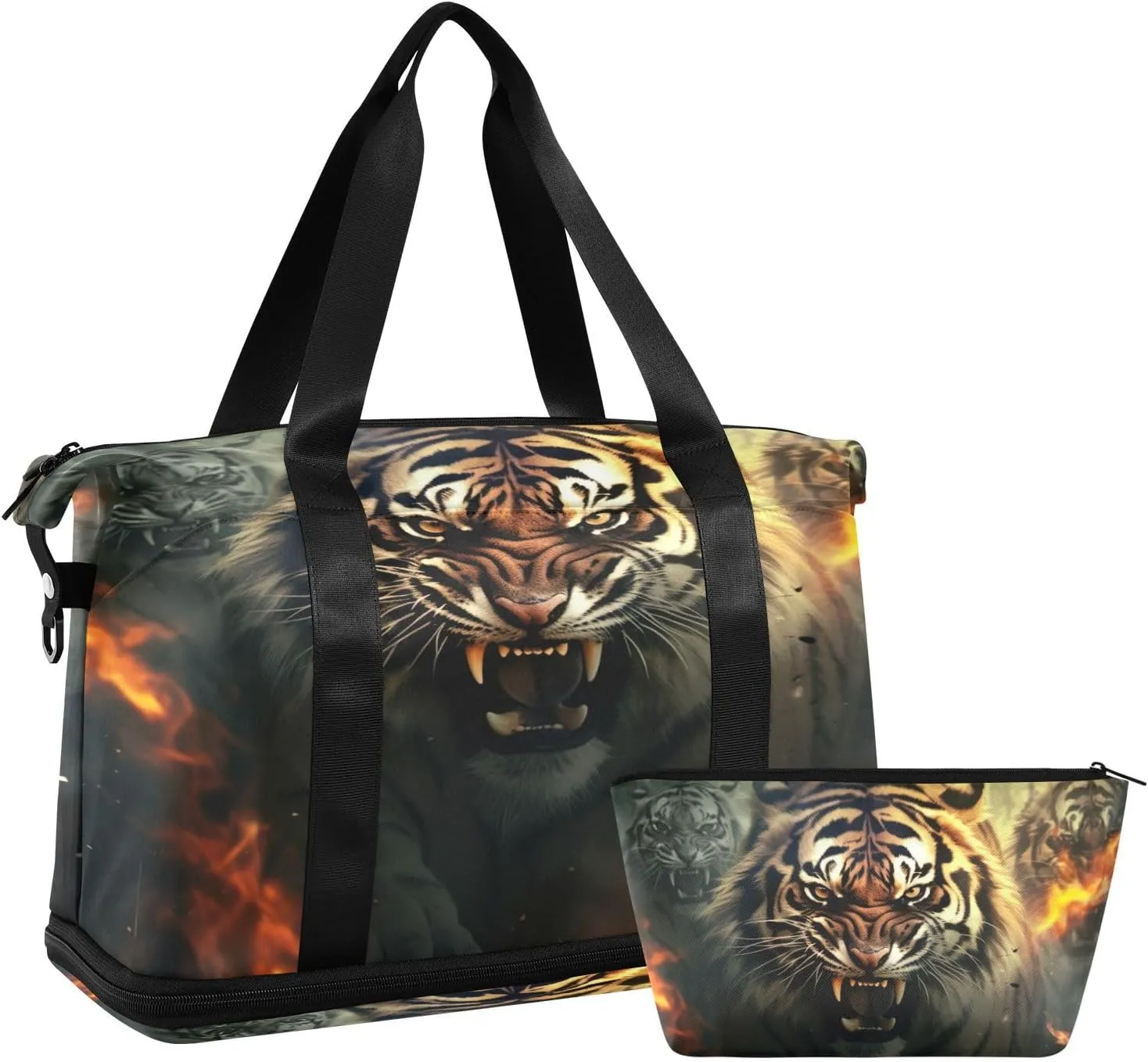 Kigai Flame Fierce Tiger Gym Bag for Women & Men,Waterproof Weekender Overnight Bag with Shoes Compartment Sports Duffel Bag for Gym Yoga Swimming Camping