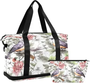 Kigai Flower Bird Gym Bag for Women & Men,Waterproof Weekender Overnight Bag with Shoes Compartment Sports Duffel Bag for Gym Yoga Swimming Camping