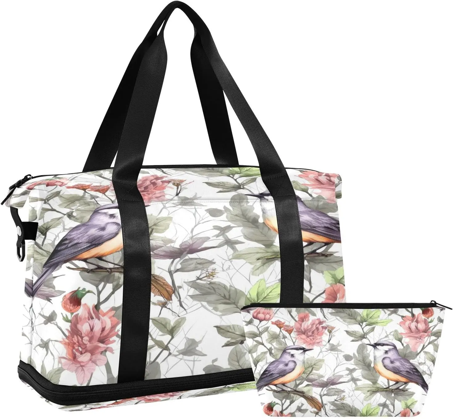 Kigai Flower Bird Gym Bag for Women & Men,Waterproof Weekender Overnight Bag with Shoes Compartment Sports Duffel Bag for Gym Yoga Swimming Camping