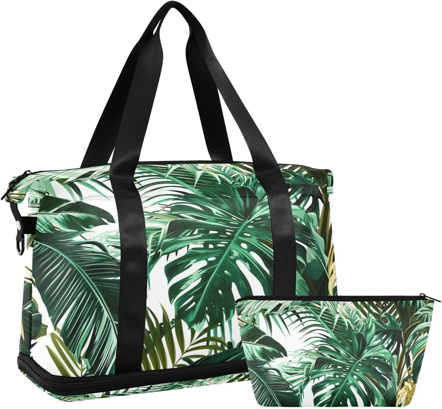Kigai Green Palm Leaves Gym Bag for Women & Men,Waterproof Weekender Overnight Bag with Shoes Compartment Sports Duffel Bag for Gym Yoga Swimming Camping