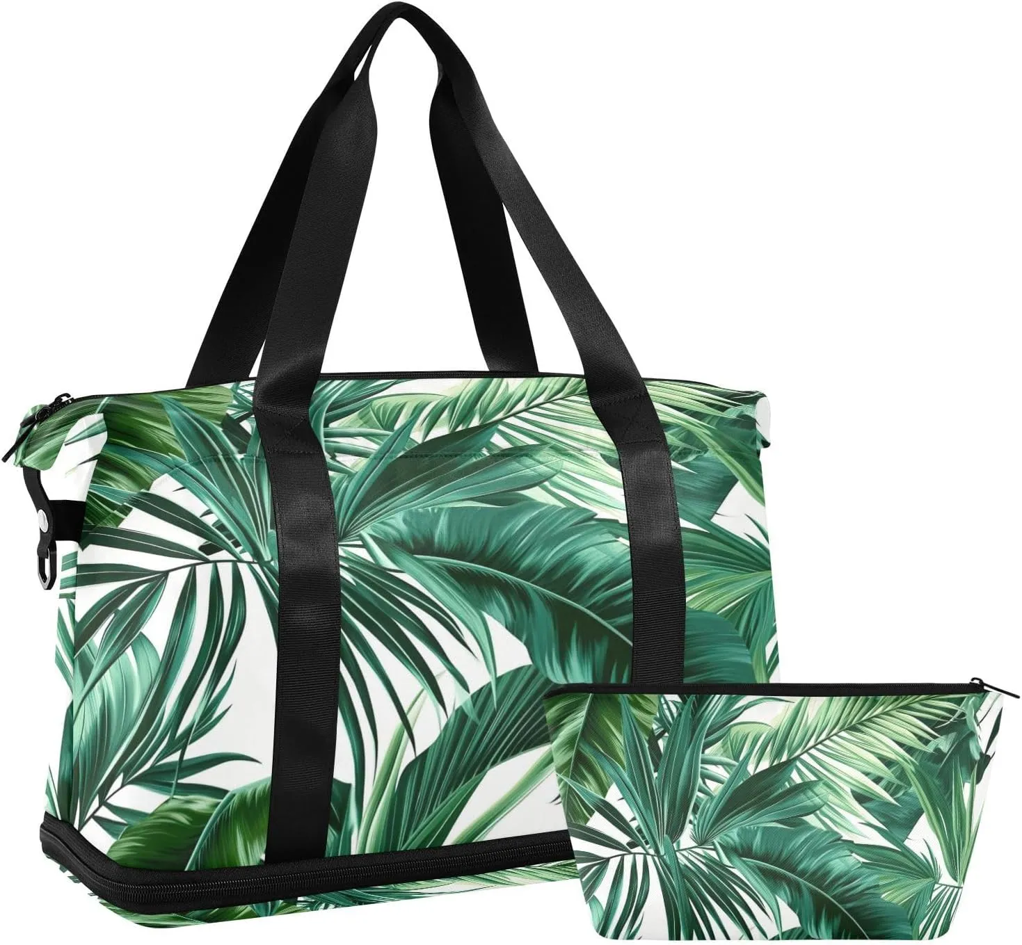 Kigai Green Palm Leaves Gym Bag for Women & Men,Waterproof Weekender Overnight Bag with Shoes Compartment Sports Duffel Bag for Gym Yoga Swimming Camping