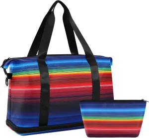 Kigai Mexican Stripes Gym Bag for Women & Men,Waterproof Weekender Overnight Bag with Shoes Compartment Sports Duffel Bag for Gym Yoga Swimming Camping