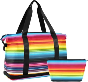 Kigai Mexican Stripes Gym Bag for Women & Men,Waterproof Weekender Overnight Bag with Shoes Compartment Sports Duffel Bag for Gym Yoga Swimming Camping