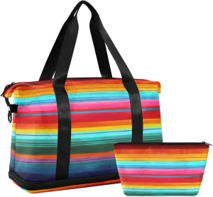 Kigai Mexican Stripes Gym Bag for Women & Men,Waterproof Weekender Overnight Bag with Shoes Compartment Sports Duffel Bag for Gym Yoga Swimming Camping