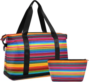 Kigai Mexican Stripes Gym Bag for Women & Men,Waterproof Weekender Overnight Bag with Shoes Compartment Sports Duffel Bag for Gym Yoga Swimming Camping