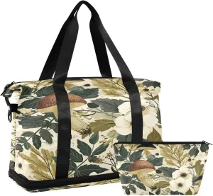 Kigai Mmushroom Flower Gym Bag for Women & Men,Waterproof Weekender Overnight Bag with Shoes Compartment Sports Duffel Bag for Gym Yoga Swimming Camping