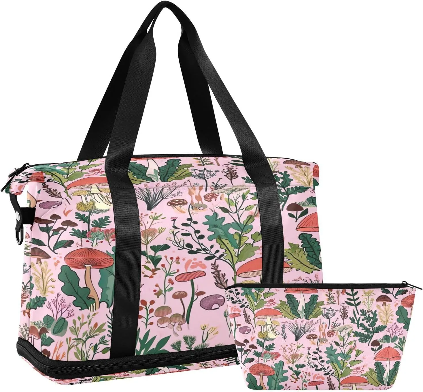 Kigai Mushroom Leaves Gym Bag for Women & Men,Waterproof Weekender Overnight Bag with Shoes Compartment Sports Duffel Bag for Gym Yoga Swimming Camping