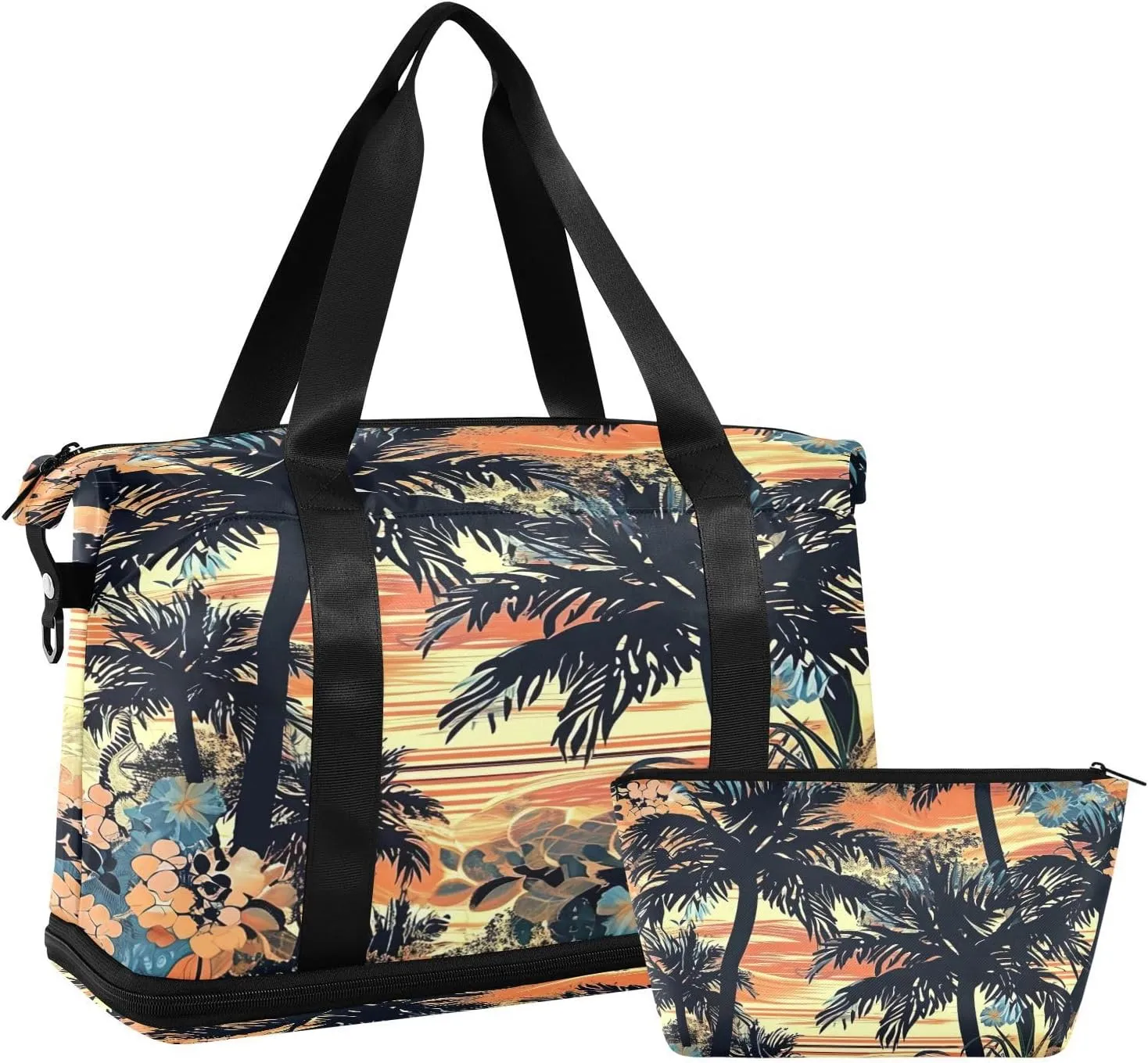 Kigai Palm Flowers Gym Bag for Women & Men,Waterproof Weekender Overnight Bag with Shoes Compartment Sports Duffel Bag for Gym Yoga Swimming Camping