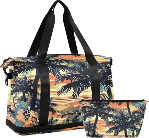 Kigai Palm Flowers Gym Bag for Women & Men,Waterproof Weekender Overnight Bag with Shoes Compartment Sports Duffel Bag for Gym Yoga Swimming Camping